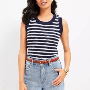 LOFT WOMENS STRIPED KNIT SWEATER SLEEVELESS NAVY BLUE WHITE MEDIUM